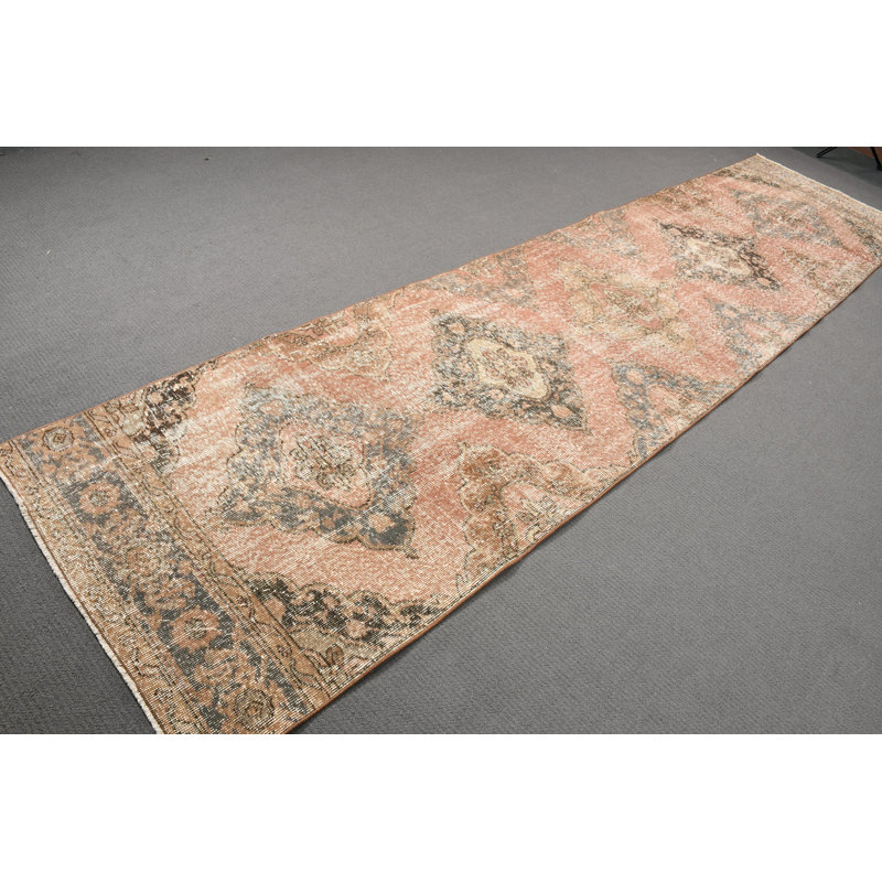 Tapis turc vintage en laine Oushak pour la cuisine et les escaliers au design complexe