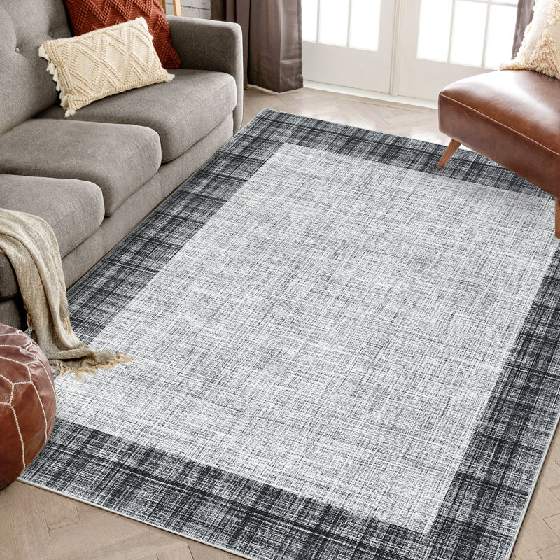 Modern Rugs for Bedroom Bordered Rug Washable RugNon-Slip Carpet Foldable Accent Rug for Bathroom Bedroom Entryway, Gray