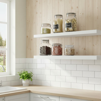 Ensemble de tablettes murales rétro en bois (3 pièces), blanc, convenant à la salle de bain / chambre à coucher / salon, à double usage pour le rangement et la décoration de livres.