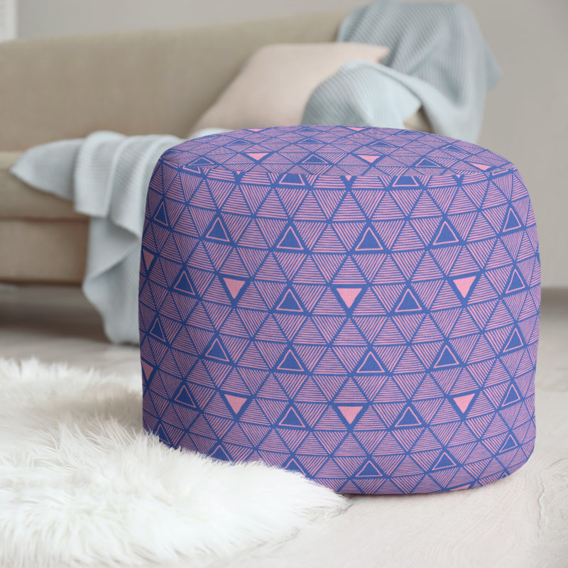 Upholstered Pouf, Blue/Pink
