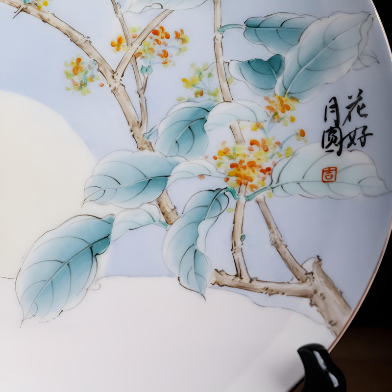 Plaque murale en céramique exquise peinte à la main - Élégant nouveau décor de style chinois