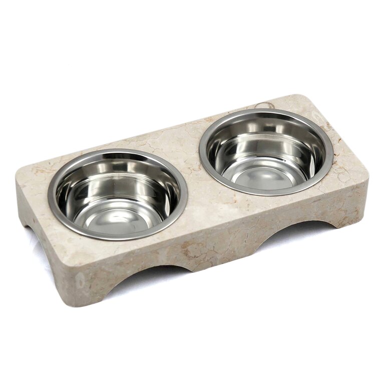 Double Dog Bowls with Bone Shaped Mat Diner Set stainless steel bowls