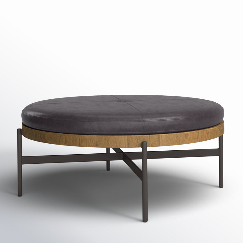 Edwyn 39" Wide Genuine Leather Tufted Round Standard Ottoman