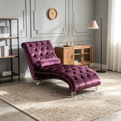 Velvet Chaise Lounge Indoor,Button-Tufted Upholstered Chaise Lounge Chair