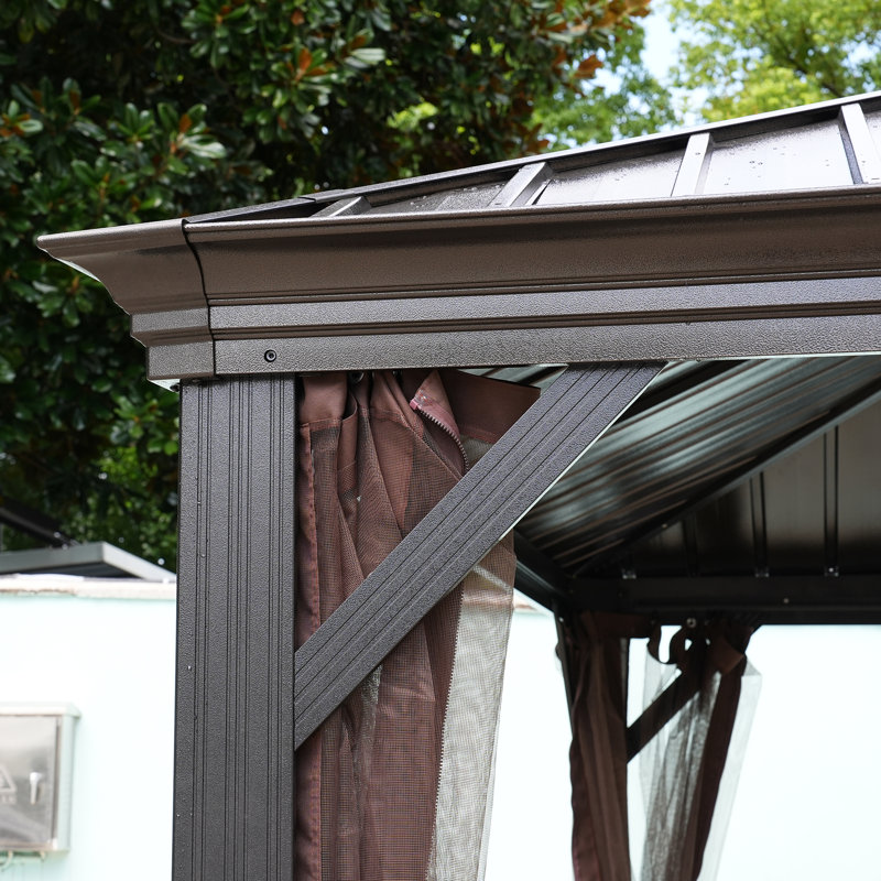20 ft Black Aluminum Patio Gazebo with Steel Roof