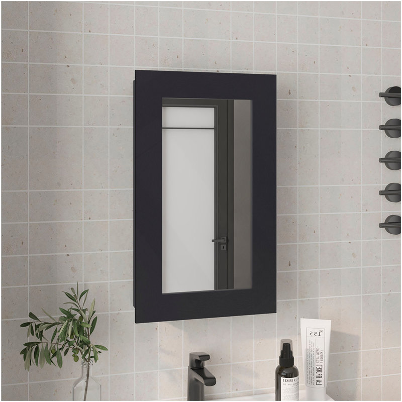 Pharmacie H 25,7 po, 1 porte, 3 tablettes, 1 miroir, noir, Noir