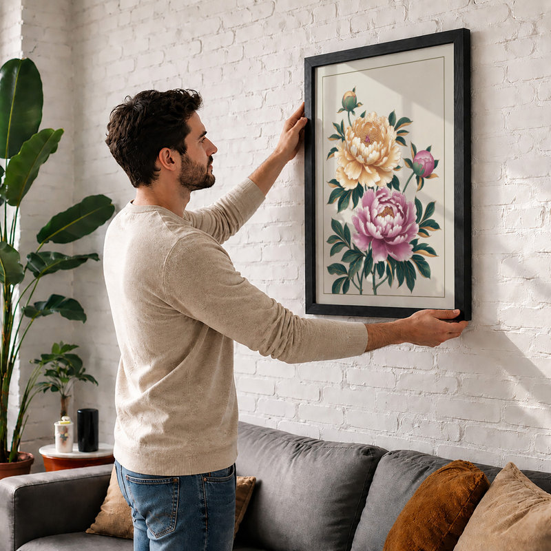 Peony Study Botanical - Print, Black, A4 - 29.7 x 21.0 cm