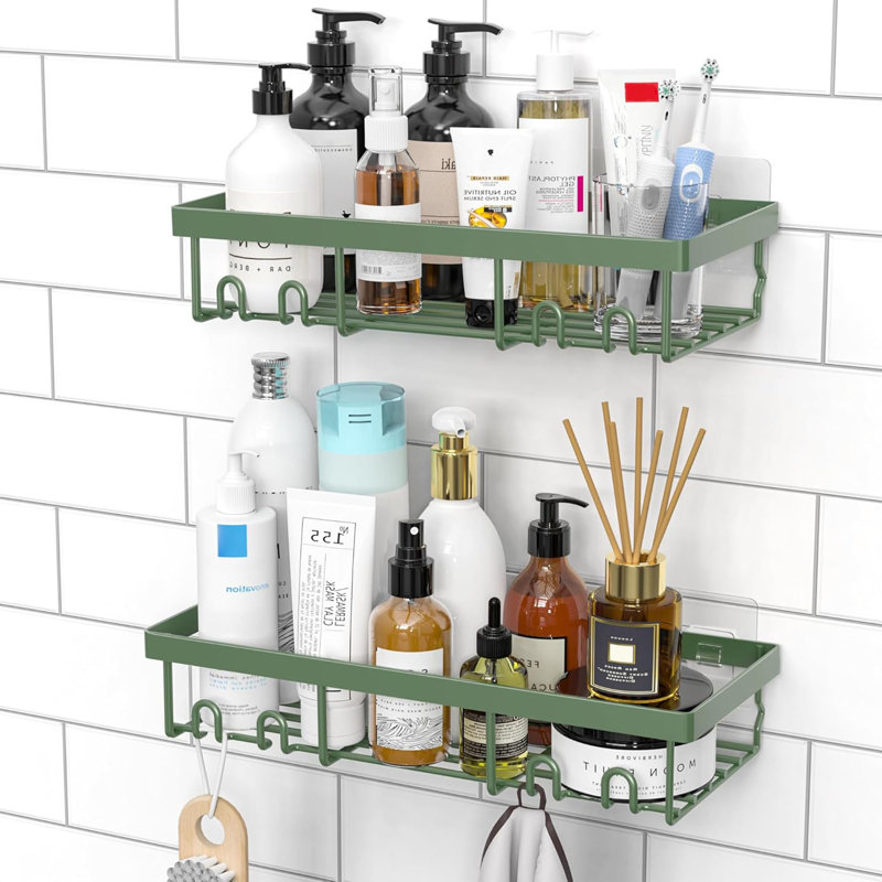 Shower Caddy Shelf Organiser 2 Pack, No Drill Shower Shelves,Self Adhesive Bathroom Storage, Green