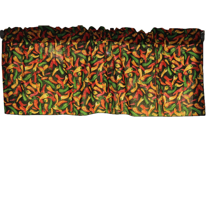 Cantonnière à motif piment chili de 58 po de largeur, L 58 po x L 24 po, Noir
