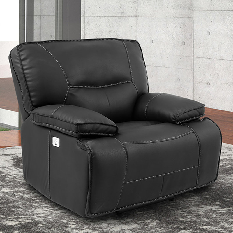 Pomona 42" Upholstered Power Recliner with Adjustable Headrest with Pillow Top Arms, Black