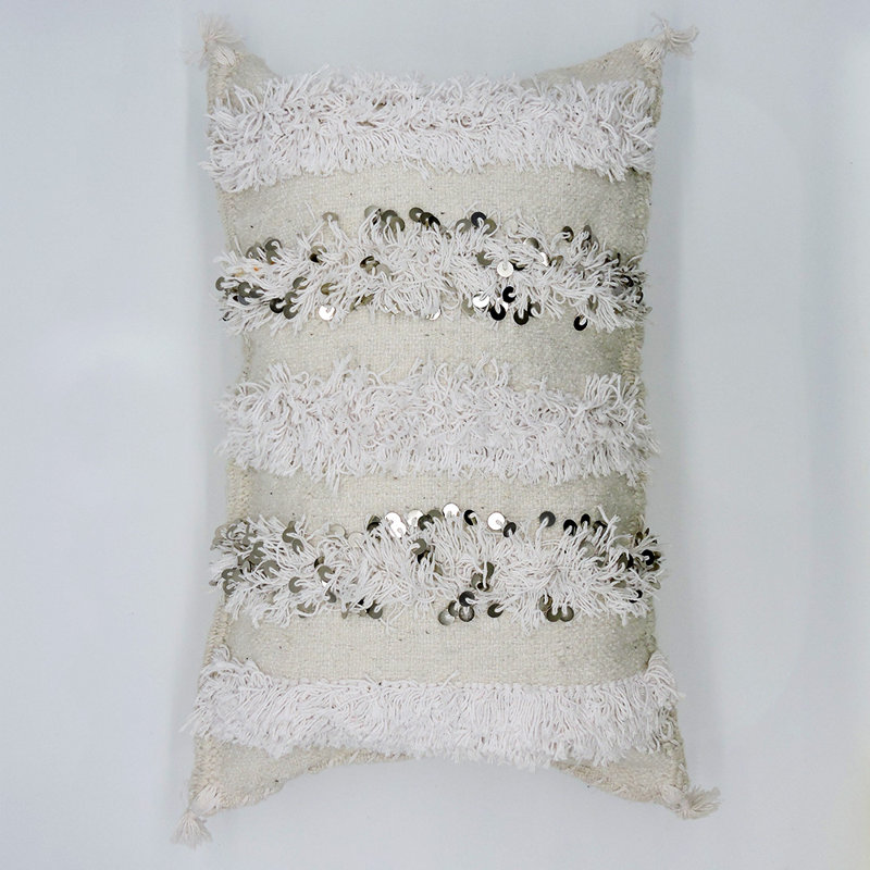  Housse de coussin rectangulaire rayée, 17 po x 24 po, Blanc / blanc cassé