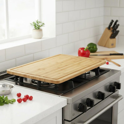 Planche à découper en bambou, très grande planche à nouilles de 30 po x 20 po avec 4 pieds amovibles, rainure à jus, couvercles en bois pour cuisinière électrique, brûleurs à gaz, comptoir