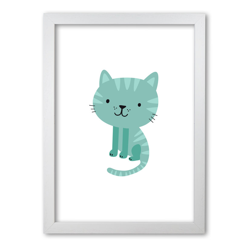 Children's Animals, Cat - Print, 60 cm H x 42 cm W x 5 cm D, White Grain Frame