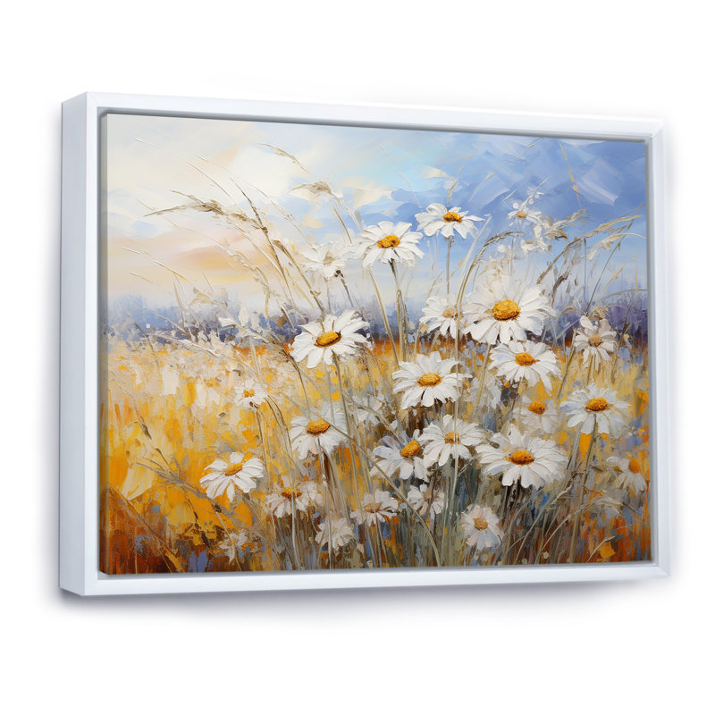 «Daisies Country Charm», impression d'art mural, H 16 po x l 32 po x P 1 po, Cadre flottant blanc