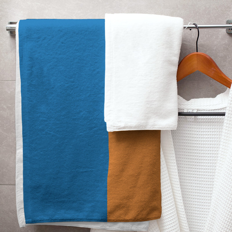 Cotton Blend Lightweight Bath Towel, Blue/Orange/Silver