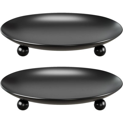 Ebern Designs Candle Holders For Pillar Candles Set Of 2 Premium Metal Candle Plates Candle Stand For LED Or Wax Candles Decorative Pillar Candle Holder Dish For Ta