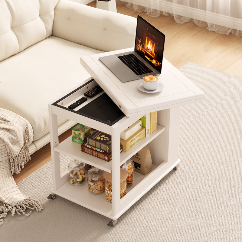 Table basse à roulettes extensible Soild, Blanc
