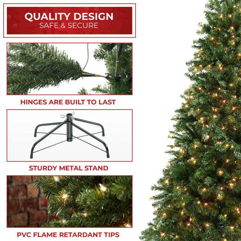7.5FT Pre-Lit Green Spruce Artificial Christmas Tree with Metal Stand