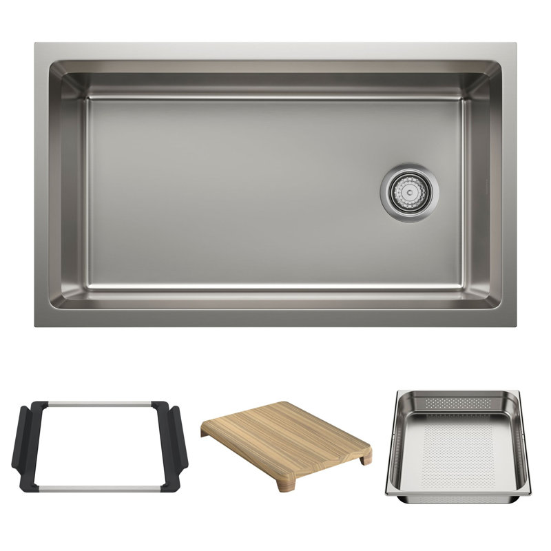 Inteos 33" Single Bowl Reversible Undermount Stainless Steel Workstation Kitchen Sink