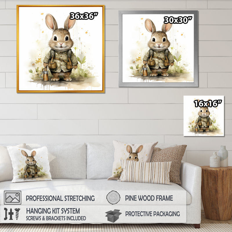 Delight Plump Nursery Rabbit Portrait I - Art mural de chambre de bébé, Toile tendue, H 16 po x l 16 po
