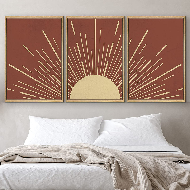 «Shining Yellow Sun with Sunlight Rays», astronomie et espace, H 24 po x l 48 po x P 1,5 po, Naturel