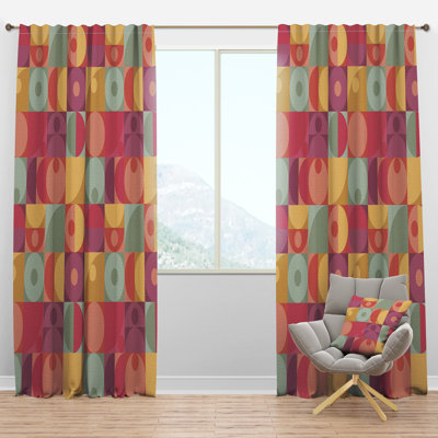 Geometric Retro Minimal I - Mid-Century Velvet Curtain - Room darkening - 1 panel