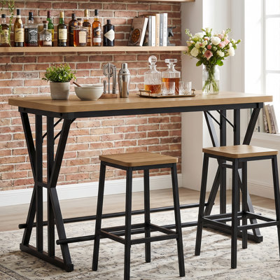 62.99" Industrial Bar Table with Footrest, Counter Height Pub Table with Heavy-Duty Metal X-Leg for Kitchen, Home Bar, Small Spaces