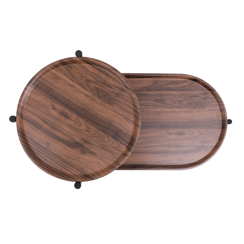 Table d'appoint noyer brun avec plateau de salon moderne et structure en métal stable, Noyer