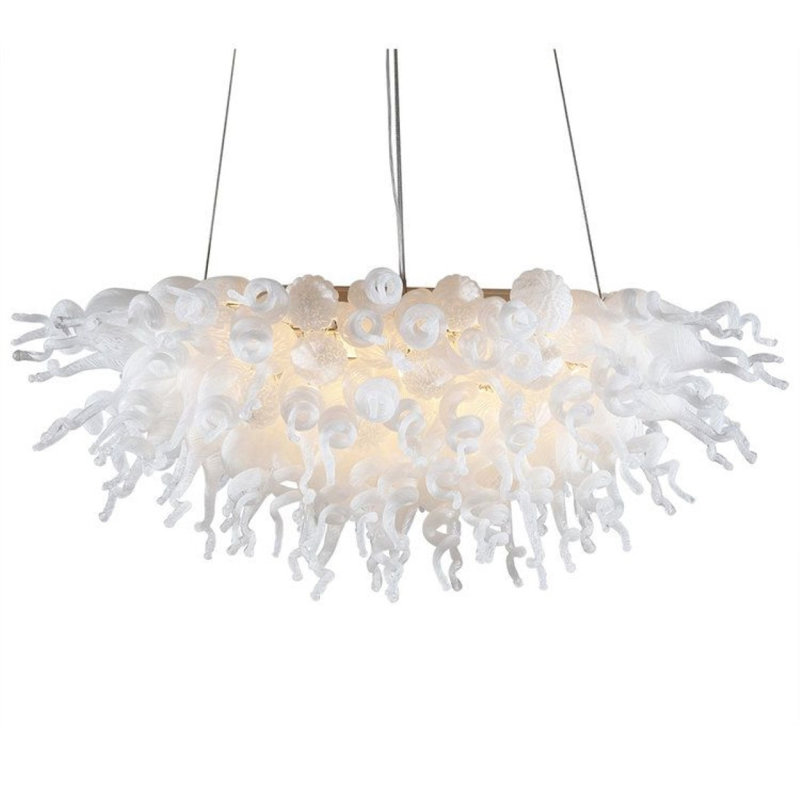 Bellissima Hand Blown Glass Murano Chandelier, Copper, 18" H x 36" W x 36" D, Blue/Aqua Blue/White