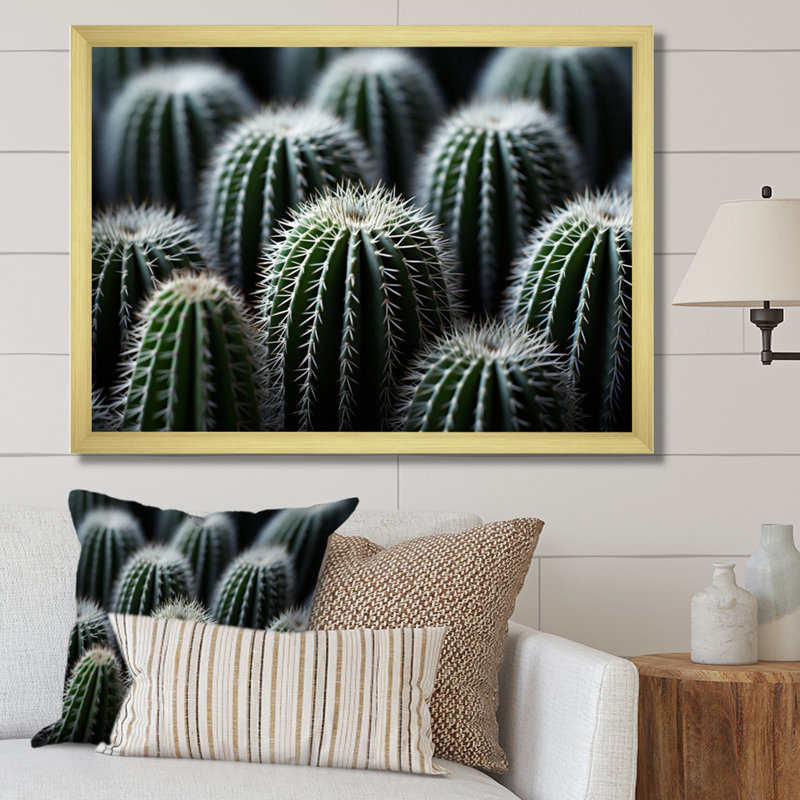 Vert, blanc, cactus, sublime minimalisme - impression, H 30 po x l 40 po x P 1,5 po, Encadrement doré