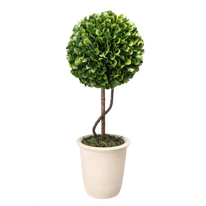 Evergreen Elegance Faux Boxwood Sphere Topiary, 6"x14", Indoor/Outdoor