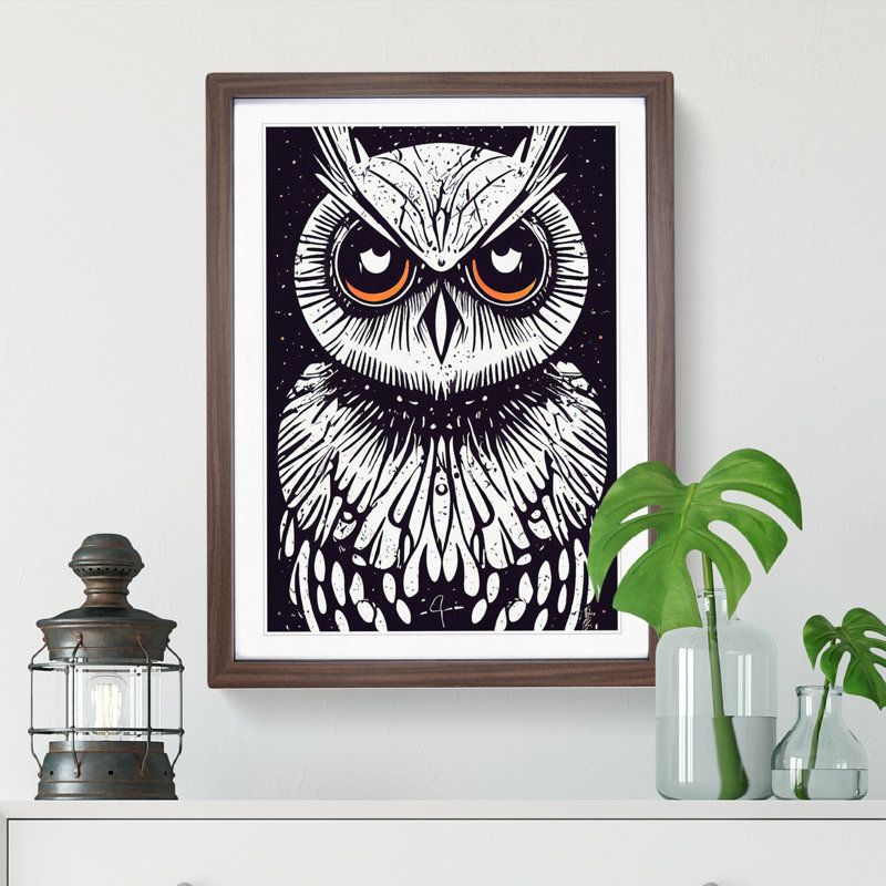 Owl Graffiti Art - Framed Print, 46cm H x 34cm W x 2cm D, Walnut