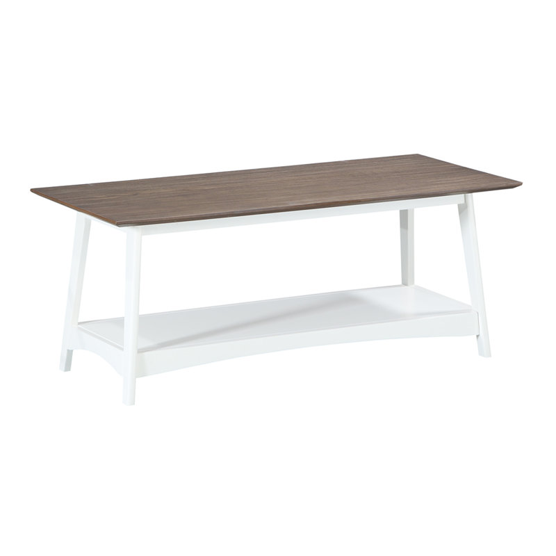 Table basse avec tablette 44 "Talmadge, Plateau en bois flotté / base blanche