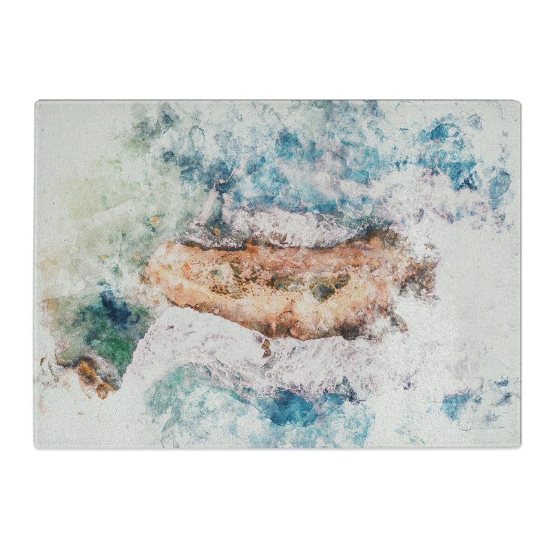 Bay of Islands Watercolour Chopping Board, 0.4cm H x 28.5cm W x 39cm L