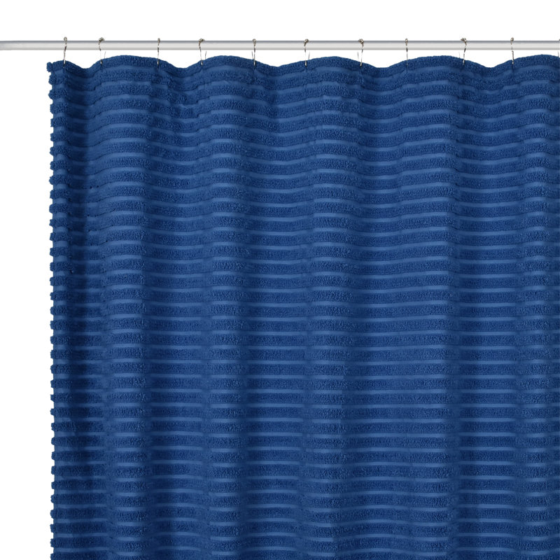 Azure Blue Polyester Standard Shower Curtain with Tufted Stripes