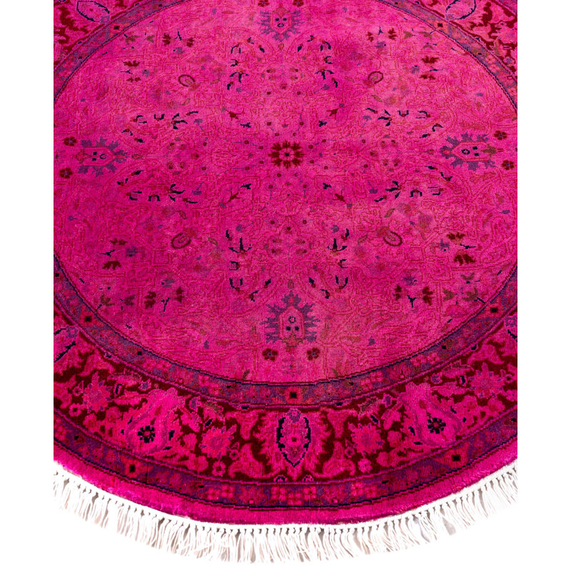 Overdyed Hand Knotted Wool Area Rug in Pink