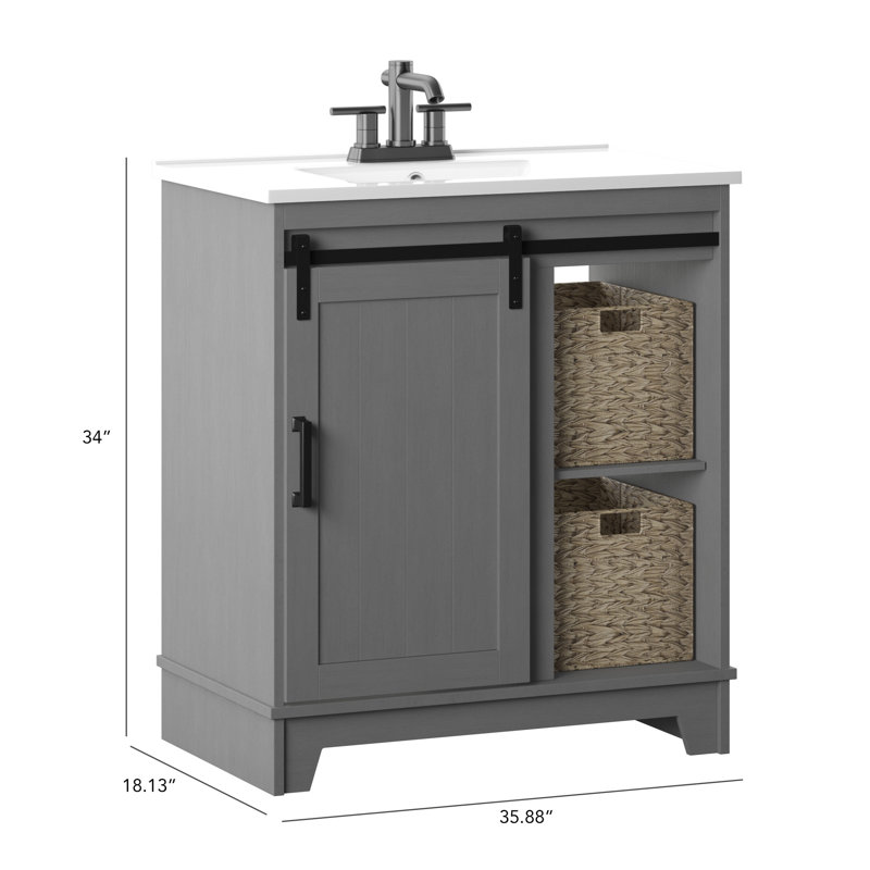 Braylen 35.88'' Single Bathroom Vanity with Ceramic Top, Antique Gray