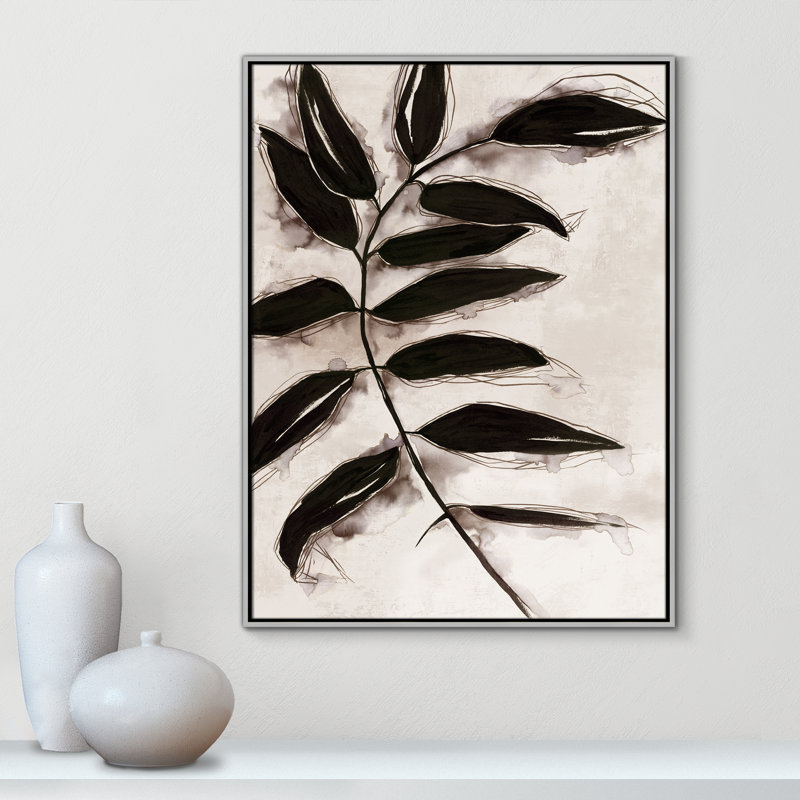 Feuilles II - Toile à cadre flottant, H 41,5 po x l 31,5 po x P 2 po, Encadrement argenté
