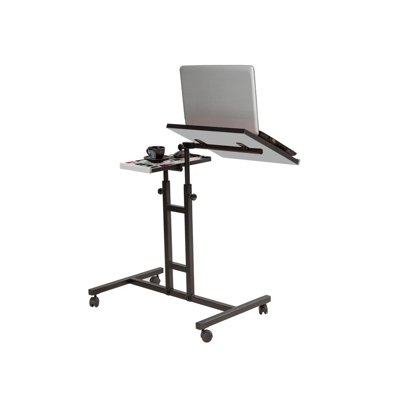 Bureau ajustable pour ordinateur portable avec cadre en métal, blanc et noir | 39,4 po x 34,3 po x 17,7 po | 100% panneau de particules enduit de mélamine, capacité de charge maximale: 17,6 lb | Pieds sur roulettes, rangement supplémentaire, parfait pour le bureau à domicile et le bureau