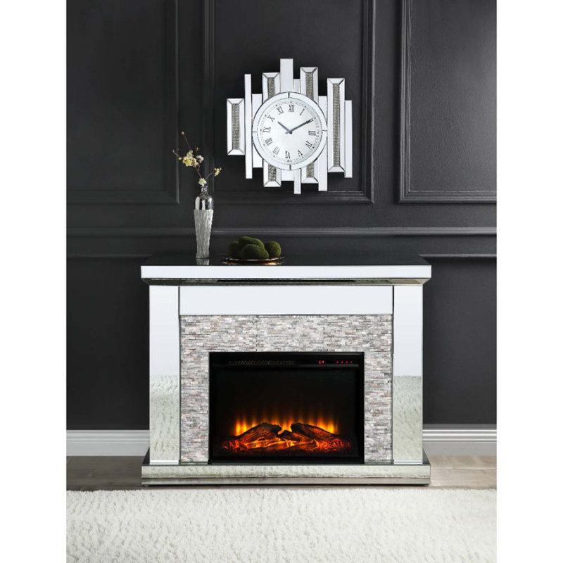 Laksha 48" Fireplace, Mirrored & Stone