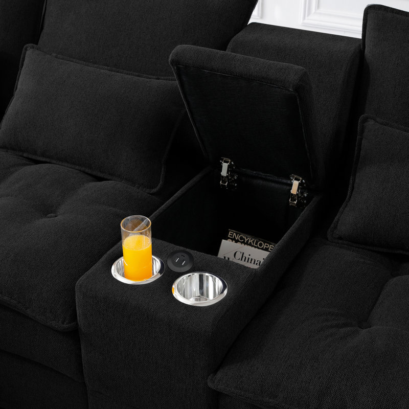 Canapé modulaire en forme de U de 130 po de large avec console et porte-gobelets, Noir
