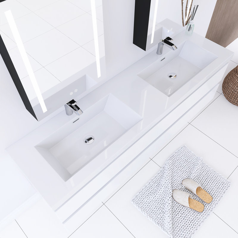 Reaiah 71'' Double Bathroom Vanity with Resin Top, White