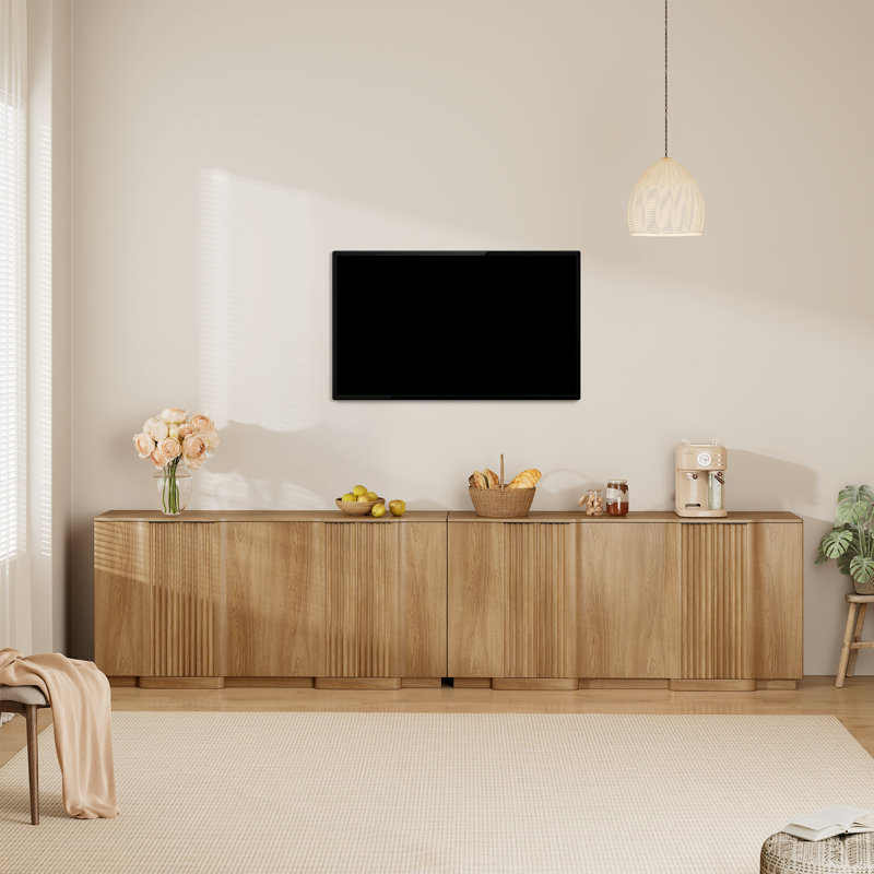 Designer Modern Minimalist Style 55'' Fluted Panel Sideboard（set Of 2）, Brown