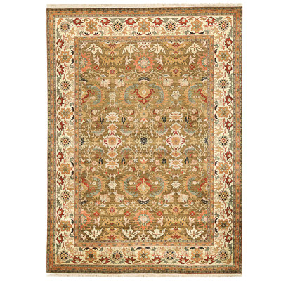 High-Quality Hand-Knotted Brown And Cream Area Rug