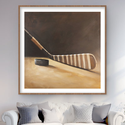 Stick and Hockey Puck - Beige, reproduction encadrée avec passe-partout