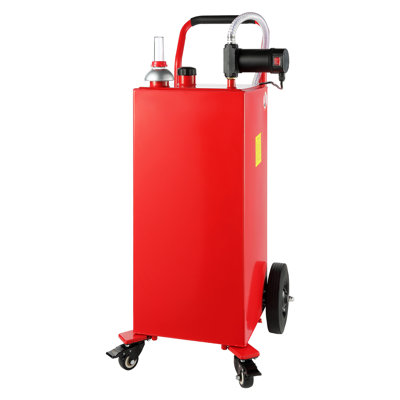 30 Gallon Portable Fuel Caddy with 180W Electric Pump, Red Steel Diesel Transfer Tank on Wheels for Car, Boat & Mower