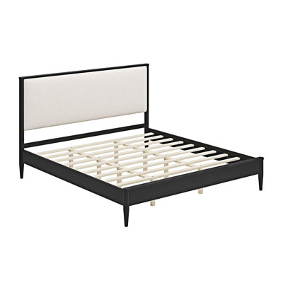 Lit plateforme en bois avec tête de lit tapissier