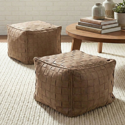 Modern 18.5" Wide Woven Square Ottoman Poufs (Set Of 2)