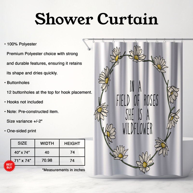 Rideau de douche 1 pièce Pride Flower, H 74 po x l 40 po