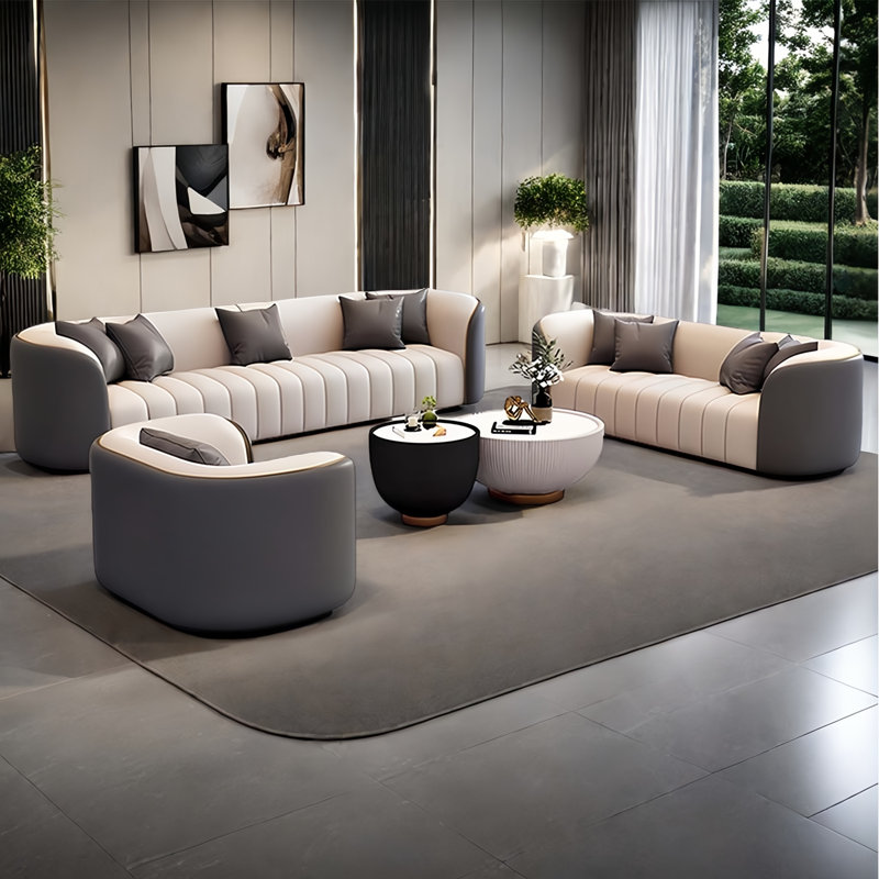 4 Piece Modern Grey Sofa Living Room Set with Coffee Table